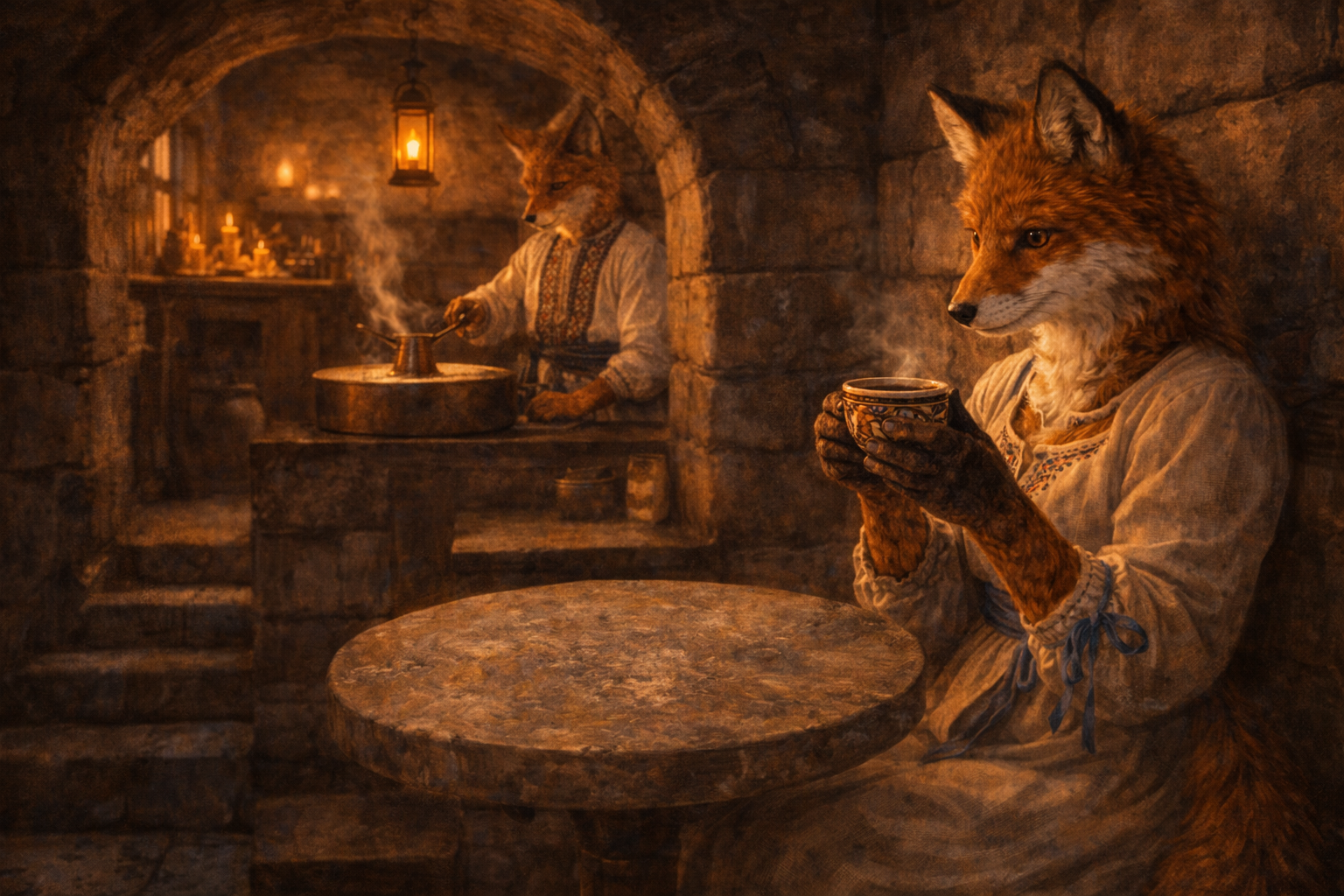 A cozy underground café beneath Lviv's cobblestones — Ottoman copper cezve coffee adapted through Habsburg contact